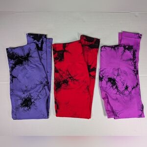 OVESPORT 3 Pack Tie Dye Seamless High Waisted Workout Leggings for Women Scrunch